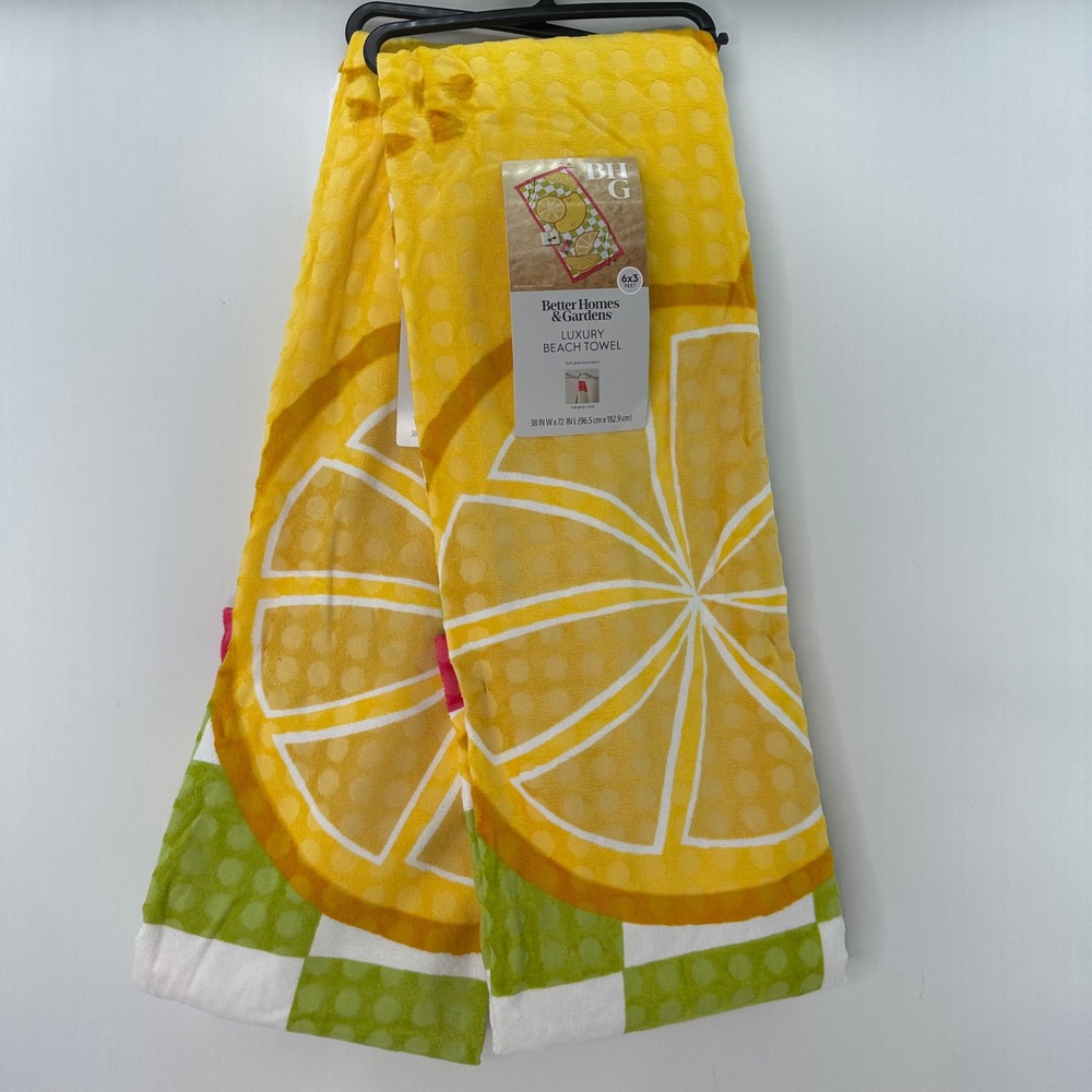 BHG 2 pack Fresh Sliced Lemon Beach Towels Yellow 6x3 Oversized‎ Soft Vacation